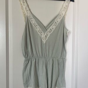 Lace Trimmed Romper in light mint